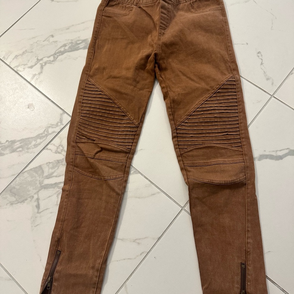 Beulah Brown Moto Ribbed-Knee Chinos